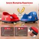 Red 12V electric kids ride-on bumper car with remote control, featuring soft bumper and LED lights for safe indoor fun.