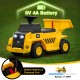 Yellow 6V Electric Caterpillar construction vehicle with detachable dump bed, LED lights, and one-button start for kids.