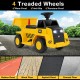 Yellow 6V electric Caterpillar construction vehicle with 4 treaded wheels, designed for various surfaces and easy.