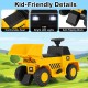 Electric Caterpillar construction vehicle in yellow with detachable dump bed and bright LED lights for kids' fun.