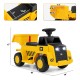 Yellow 6V Electric Caterpillar construction vehicle with detachable dump bed, LED lights, and treaded wheels for kids.
