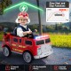 Kids ride-on fire truck in red with remote control, featuring lights, sirens, and slow start functions for safe play.