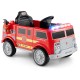 Kids ride-on fire truck in red with remote control, storage compartment, and extinguisher for immersive play.