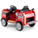 Kids ride-on fire truck in red with remote control, storage compartment, and safety features for ages 3-8.