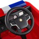 Steering wheel of the Kids Ride on Fire Truck in red, featuring buttons for sirens and lights, designed for ages 3-8.