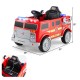Kids ride-on fire truck in red with remote control, storage compartment, and adjustable safety belt for ages 3-8.