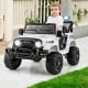 Kids ride-on truck in white with threaded wheels, remote control, and LED headlights for fun outdoor adventures.
