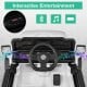 Interactive dashboard of a 12V kids ride-on truck with music controls, Bluetooth, and power display for fun driving.