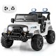12V kids ride-on truck in white with remote control, all-terrain wheels, and LED headlights for outdoor fun.