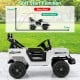 Kids ride-on truck car in white with remote control, all-terrain wheels, and soft start function for smooth driving.
