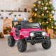 Pink 12V kids ride-on truck with remote control, all-terrain wheels, and LED headlights for fun outdoor adventures.