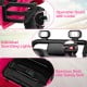 Openable doors with locks, spacious seat with safety belt, and individual searching lights on the pink 12V kids ride-on.
