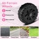 All-terrain wheels of a 12V kids ride-on truck, featuring anti-skid, puncture-free, and wear-resistant design for.