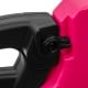 Close-up of the black steering wheel connector on the pink 12V kids ride-on truck car with remote control.