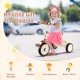 Toddler tricycle in beige with adjustable seat, basket, and all-terrain wheels for children aged 3-5 years old.