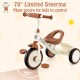 Toddler tricycle in beige with 70° limited steering, adjustable seat, and rear storage basket for kids aged 3-5 years.