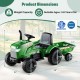 Kids ride-on tractor with trailer, grayish green, dimensions 49"x24"x23", suitable for ages 3-8, powered by.