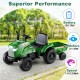 Kids ride-on tractor in grayish green with detachable trailer, powered by 12V battery and two 25W motors for ages 3-8.