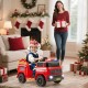 Red 12V ride-on fire truck with water gun, lights, and sounds, perfect for kids aged 37-95 months for fun playtime.