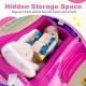 Hidden storage space in the pink 3-in-1 push car for toddlers, perfect for toys and snacks during playtime.