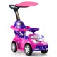 3-in-1 pink push car for toddlers with adjustable canopy, interactive buttons, and safety features for fun outdoor.