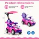 3-in-1 pink push car for toddlers with adjustable canopy, storage, and safety features for boys and girls aged 1+.