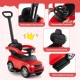 3 in 1 push car in red with detachable handle, removable guardrail, and comfortable backrest for kids 18-36 months.