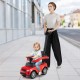 Red 3 in 1 push car for kids with removable handle and guardrail, ideal for ages 18-36 months, shown on a city street.