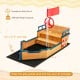 Kids pirate boat wooden sandbox with lifebuoy and rudder, featuring hidden storage and sturdy fir wood for outdoor play.
