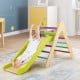 Colorful 2-in-1 wooden triangle climber set with adjustable slide, perfect for kids' playrooms and enhancing motor.