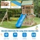 Wooden swing set featuring a large slide, fir wood construction, and tree house design for outdoor play and creativity.