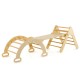5-in-1 wooden kids climber with triangle arch ramp, made of solid beech wood, suitable for toddlers aged 1+.