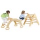 Wooden kids climber set featuring a triangle arch and ramp, designed for toddlers to enhance motor skills and play.