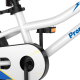 Close-up of the 18 Feet Kids Bike's white frame and removable training wheels, designed for safety and comfort.