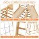 6-in-1 wooden jungle gym featuring monkey bars, slide, climbing net, and adjustable ramp for indoor play.