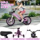 14-inch kids bike in pink with adjustable handlebar, ergonomic seat, and training wheels for stability and comfort.