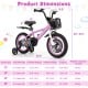 14-inch kids bike in pink with adjustable handlebars, removable training wheels, and front basket for ages 3-5.