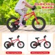 14-inch kids bike in red with removable training wheels, dual brake system, and adjustable seat for ages 3-8.