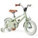 Kids bike in green with adjustable handlebar and saddle, featuring training wheels and a safe dual brake system for.