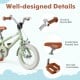 Kids bike with adjustable handlebar and saddle in green, featuring non-slip foot pedals and a practical bicycle bell.
