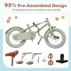 Kids bike in green with adjustable handlebar and saddle, featuring training wheels and a dual brake system for safety.