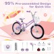 18-inch girl bike in purple with basket and detachable training wheels, designed for kids aged 4-8 for safe riding.