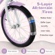 18-inch girl bike with 5-layer all-terrain tires, adjustable seat, and detachable training wheels for kids aged 4-8.