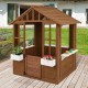 Outdoor playhouse with serving stations, made of premium fir wood, featuring windows and a sturdy door for kids 2+.