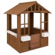 Outdoor playhouse made of premium fir wood with serving stations, windows, and a door, perfect for kids over 2 years.