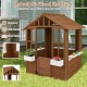 Outdoor playhouse made of fir wood with serving stations, windows, and door, perfect for kids over 2 years old.