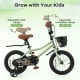 14-inch kids bike with adjustable seat and handlebars, featuring training wheels for safety and confidence building.