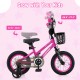 12-inch kids bike in pink with adjustable seat, front basket, and dual brake system for children aged 3-4 years old.