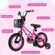 12-inch kids bike in pink with adjustable seat, front basket, dual brakes, and removable training wheels for ages 3-4.
