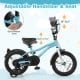 14-inch kids bike with adjustable seat and handlebars, dual brakes, and detachable training wheels for ages 3-5.